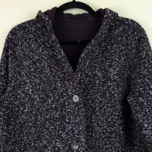 J. Jill purejill Reversible Marled Dark Fig Jacket Button Front Hooded Coat Cozy - Picture 5 of 10